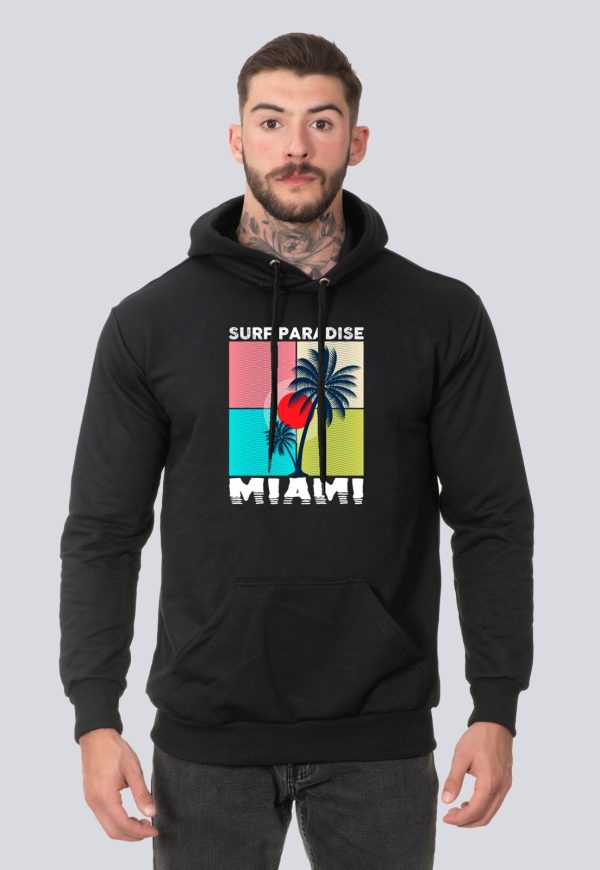 Moletom Masculino Casual Blusa de Frio Canguru Surf Paradise Preto