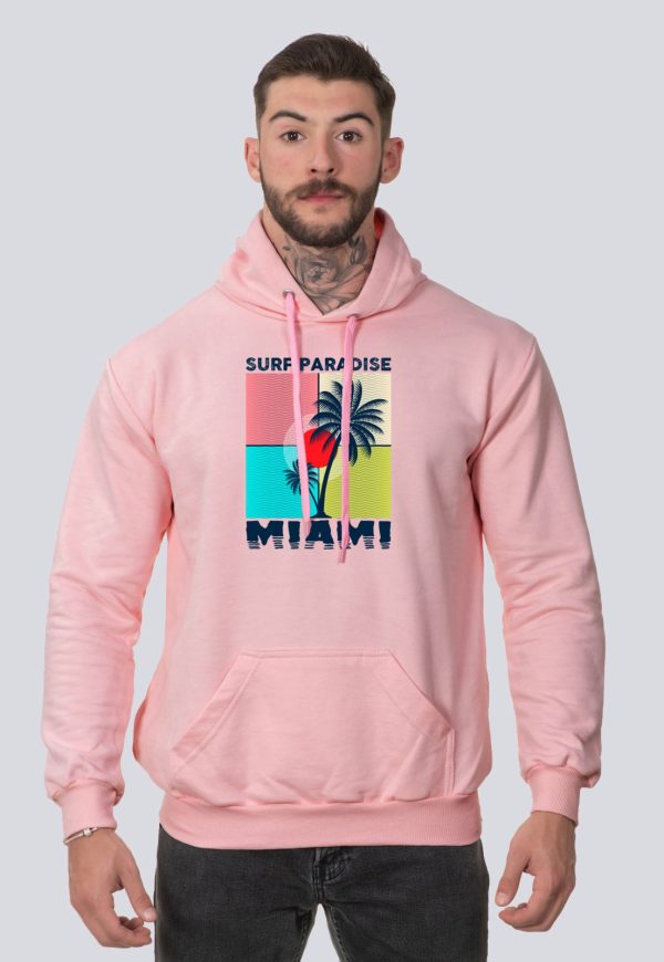 Moletom Masculino Casual Blusa de Frio Canguru Surf Paradise Rosa