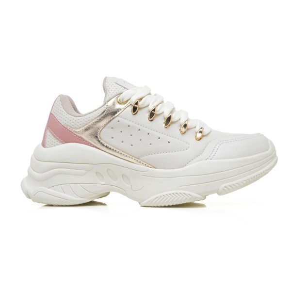 Tênis Esportivo Casual Feminino Super Macio Leve Delicado Para Corrida Leve Branco e Dourado