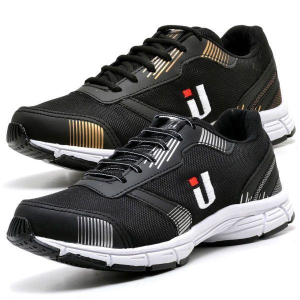 Tênis Esportivo Masculino Casual Treino Corrida Leve Super Confortável Lançamento 2 Pares Preto com Dourado e Preto Combo Promocional