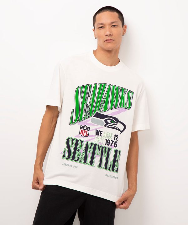 camiseta de algodão manga curta nfl seahawks off white