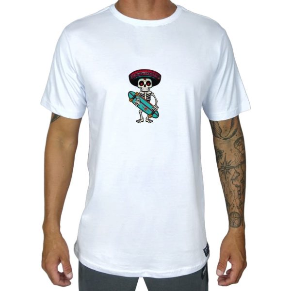 Camiseta Branca Masculina Algodão Skull Skate Prime WSS Branco