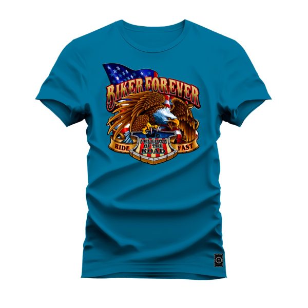 Camiseta Estampada Nexstar Confortável 100% Algodão Biker Forever - Azul