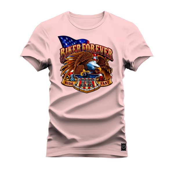 Camiseta Estampada Nexstar Confortável 100% Algodão Biker Forever - Rosa