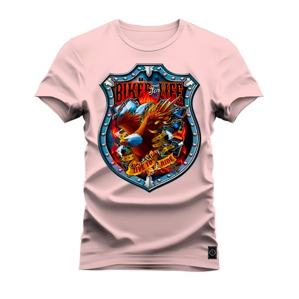 Camiseta Estampada Nexstar Confortável 100% Algodão Biker Live - Rosa