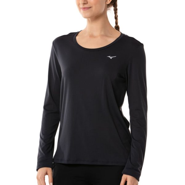 Camiseta Manga Longa de Corrida Feminina Mizuno Nirvana P Preto