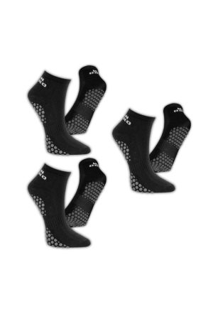 Kit 3 Pares Meia Antiderrapante Unissex Masculina Feminina Pilates Yoga Hidroginástica Esportes 3 Pretas