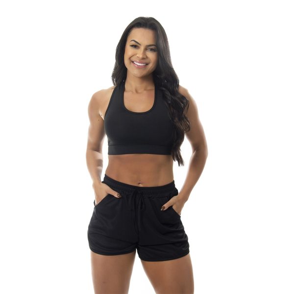 Short Corrida Treino Academia Esportivo Bolso Feminino Leve Preto