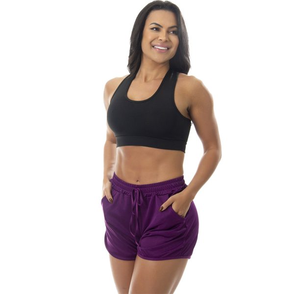 Short Corrida Treino Academia Esportivo Bolso Feminino Leve Roxo