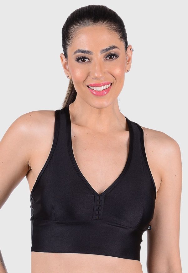 Top Cropped Fitness Cirrê Com Bojo Removível Summer Soul Preto