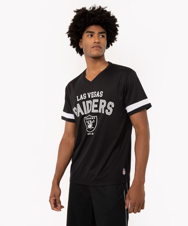 camiseta manga curta com recorte raiders nfl esportiva ace preta