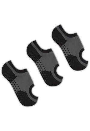 Kit 3 Meias Antiderrapante Sapatilha Pilates Respirável Preto