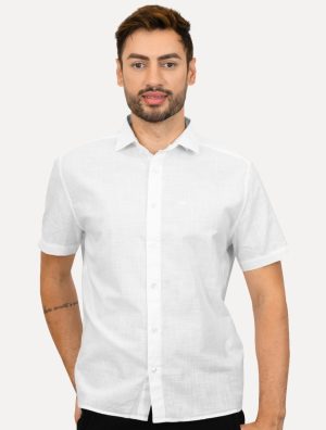Camisa Ellus Masculina Regular Manga Curta Linen Like Surf New Italian Branca