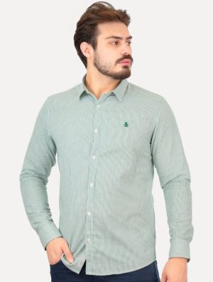 Camisa Original Penguin Masculina Tricoline Fine Stripes Surf Spray Verde