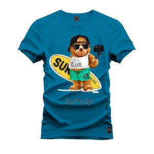 Camiseta Plus Size Extra Grande Estampada Nexstar Confortável Algodão Urso Surf - Azul