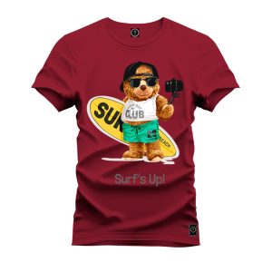 Camiseta Plus Size Extra Grande Estampada Nexstar Confortável Algodão Urso Surf - Bordo