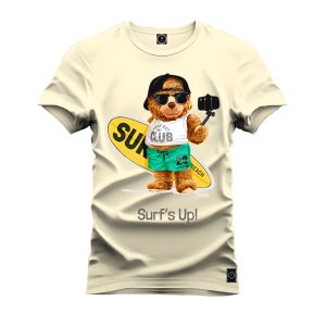Camiseta Plus Size Extra Grande Estampada Nexstar Confortável Algodão Urso Surf - Perola