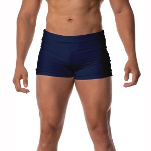 Sunga Masculina Boxer Uv50+ Forrada Com Cordão Ajustável Básica Lisa Moda Praia Piscina Natação Surf Azul Marinho
