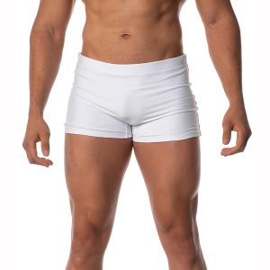 Sunga Masculina Boxer Uv50+ Forrada Com Cordão Ajustável Básica Lisa Moda Praia Piscina Natação Surf Branca