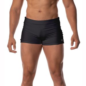 Sunga Masculina Boxer Uv50+ Forrada Com Cordão Ajustável Básica Lisa Moda Praia Piscina Natação Surf Preta