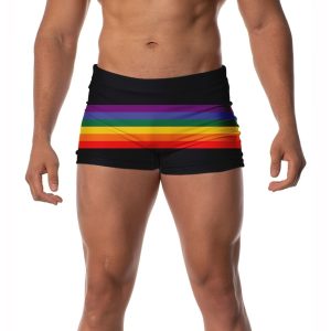 Sunga Masculina Boxer Uv50+ Forrada Com Cordão Ajustável Estampada Moda Praia Piscina Natação Surf Arco Iris