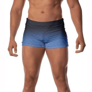 Sunga Masculina Boxer Uv50+ Forrada Com Cordão Ajustável Estampada Moda Praia Piscina Natação Surf Degradê Cinza e Azul