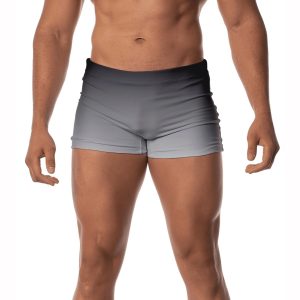 Sunga Masculina Boxer Uv50+ Forrada Com Cordão Ajustável Estampada Moda Praia Piscina Natação Surf Degradê Preto e Branco