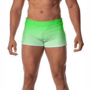 Sunga Masculina Boxer Uv50+ Forrada Com Cordão Ajustável Estampada Moda Praia Piscina Natação Surf Degradê Verde e Branco