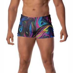 Sunga Masculina Boxer Uv50+ Forrada Com Cordão Ajustável Estampada Moda Praia Piscina Natação Surf Psicodelic Colorida