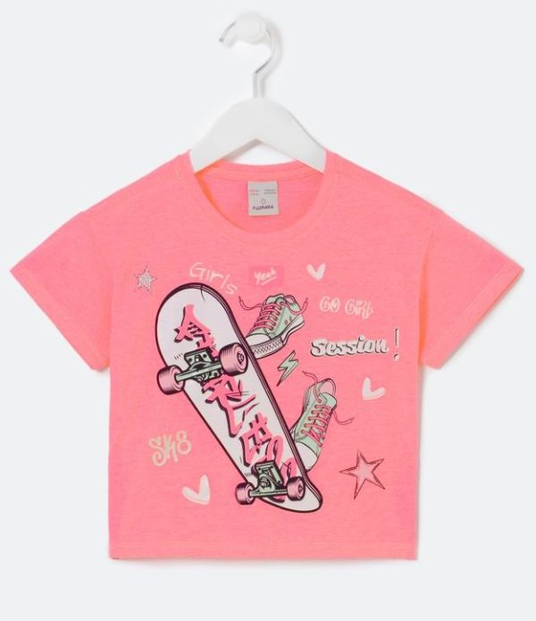 Blusa Infantil com Estampa de Skate e Doodles - Tam 5 a 14 anos