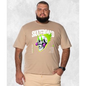 Camiseta Plus Size Extra Grande Estampada Nexstar Confortável Algodão Skate Board - Bege