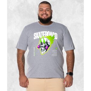 Camiseta Plus Size Extra Grande Estampada Nexstar Confortável Algodão Skate Board - Cinza