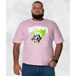 Camiseta Plus Size Extra Grande Estampada Nexstar Confortável Algodão Skate Board - Rosa