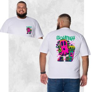 Camiseta Plus Size Extra Grande Estampada Nexstar Confortável Algodão Skate Frente Costas - Branco