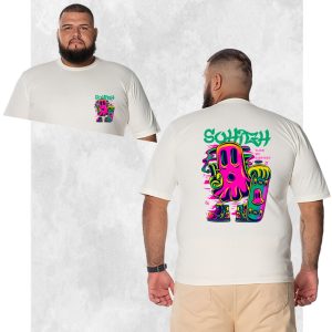 Camiseta Plus Size Extra Grande Estampada Nexstar Confortável Algodão Skate Frente Costas - Perola