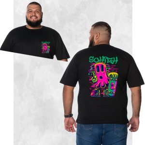 Camiseta Plus Size Extra Grande Estampada Nexstar Confortável Algodão Skate Frente Costas - Preto