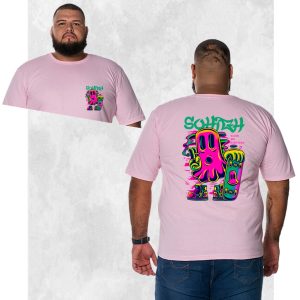 Camiseta Plus Size Extra Grande Estampada Nexstar Confortável Algodão Skate Frente Costas - Rosa
