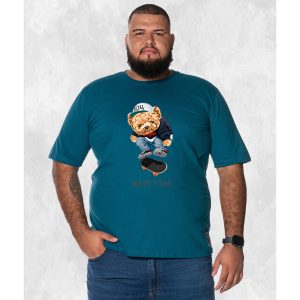 Camiseta Plus Size Extra Grande Estampada Nexstar Confortável Algodão Urso Skate Run - Azul