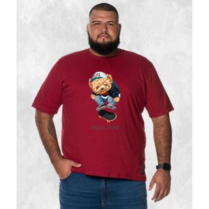 Camiseta Plus Size Extra Grande Estampada Nexstar Confortável Algodão Urso Skate Run - Bordo
