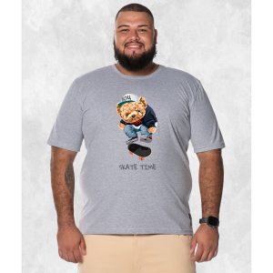 Camiseta Plus Size Extra Grande Estampada Nexstar Confortável Algodão Urso Skate Run - Cinza