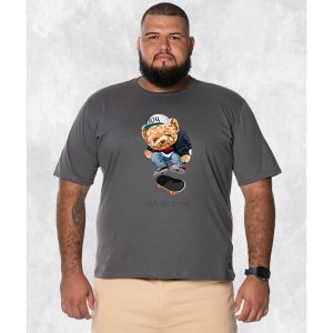 Camiseta Plus Size Extra Grande Estampada Nexstar Confortável Algodão Urso Skate Run - Grafite