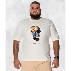Camiseta Plus Size Extra Grande Estampada Nexstar Confortável Algodão Urso Skate Run - Perola
