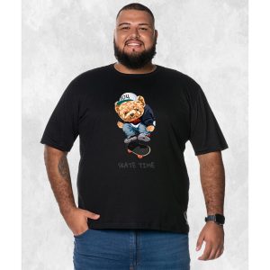 Camiseta Plus Size Extra Grande Estampada Nexstar Confortável Algodão Urso Skate Run - Preto