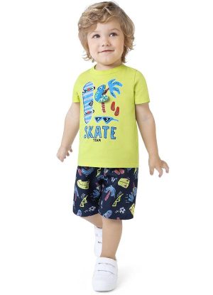 Conjunto Verde Limão Skate Microfibra Menino