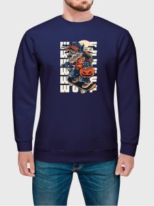 Moletom Gola Redonda Masculino Flanelado Estampa Wolf Skate Azul Marinho