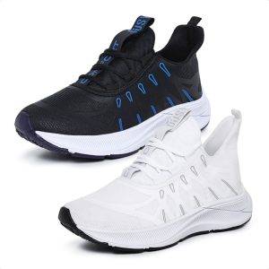2 Pares Tênis Esportivo Masculino Feminino Para Bike Branco e Preto com Azul Combo Promocional