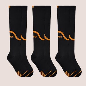 3 Meias 3/4 Compressão Masculina Fitness Corrida Selene Preto e Laranja