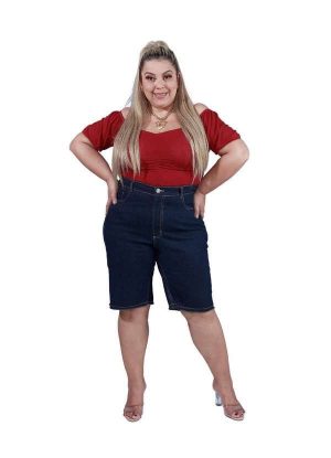 Bermuda Feminina Jeans Lycra Plus Biker - Jeans