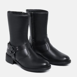 Bota Biker Feminina Couro Zíper Detalhes Fivela Preto 34 Preto