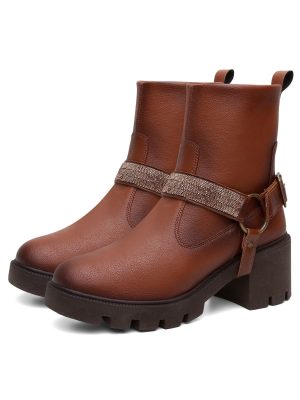 Bota Feminina Marrom Biker Boots Tratorada